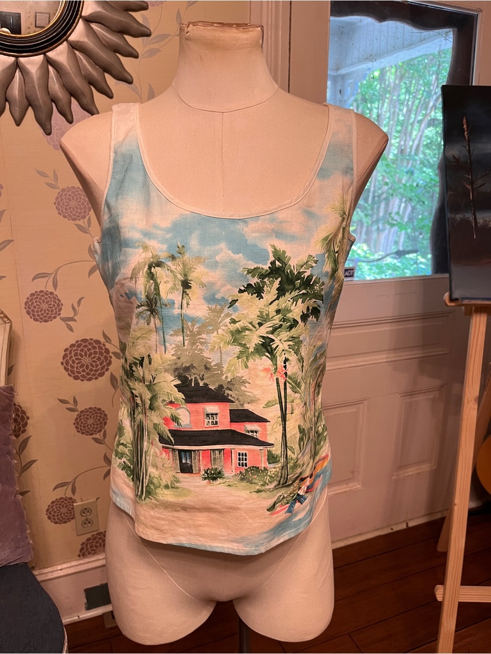 Tommy Bahama Tropical Beach House Print Tank Top - Blue, White, Green, Coral